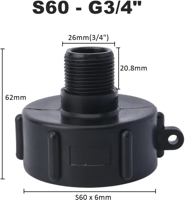 쿠쿠스토어 1000리터 IBC 탱크 어댑터 S0 x 1/2" 나사 커넥터 톤 배럴 조인트 피팅, 06 S0-3l4 inch(male)