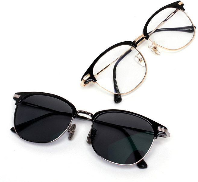 그대로착용 JB9 Click 2컬러 블루라이트차단안경 하금테 변색안경 선글라스 자외선차단 블랙 골드 실버 남녀공용