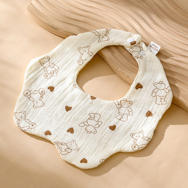 貝樂熊精選 純色印花 口水巾 圍兜 六層紗布巾, 1個, 愛心熊