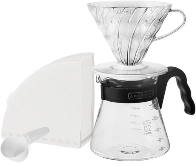 하리오 V60 커피 입문 핸드드립 세트, 600ml, 1세트, 서버 + 드리퍼 + 계량스푼 + 여과지 40p