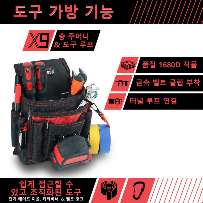 MELOTOUGH 작은 공구 홀더 스냅 클립을 가진 최소한도 일 조직자 공구 주머니 및 칼 홀더 공구집 공구 저장 다용도 펜치 가방, 1개