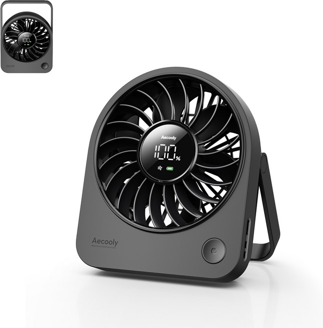Aecooly 휴대용 탁상용 선풍기 저소음 무선 미니 접이식 아이스 냉각 선풍기, 블랙, TE01