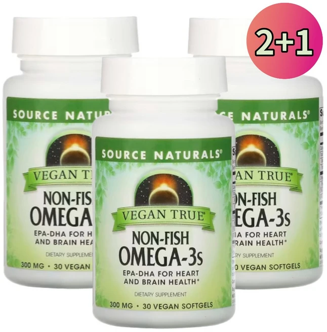 소스 내추럴 논피쉬 오메가3s 300mg 비건 소프트젤 30정 2+1 Source Naturals, 3개 - 쿠팡