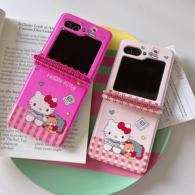 갤럭시 Z플립 6 5 4 3 ZFLIP 지플립 캐릭터 헬로 고양이 노트 스프링 핸드폰 케이스 AZF2744