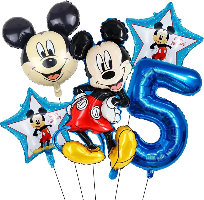5PCS 미키 마우스 생일 장식 풍선 미키 미니 풍선 세트 및 32in 1-9 번호 풍선 어린이 생일 파티 Decora, 01 기타, 07 Blue-5