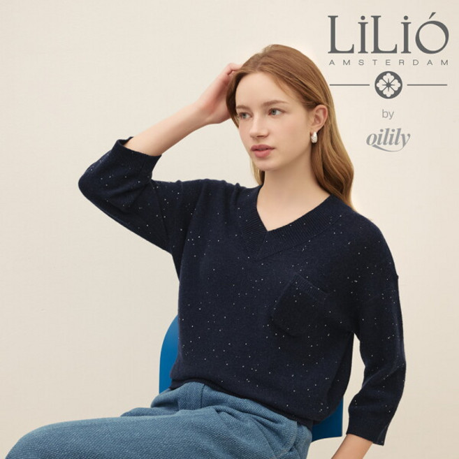 [릴리오] by 오일릴리 (에센셜) 캐시미어 실크 블렌디드 시퀸 V넥 니트