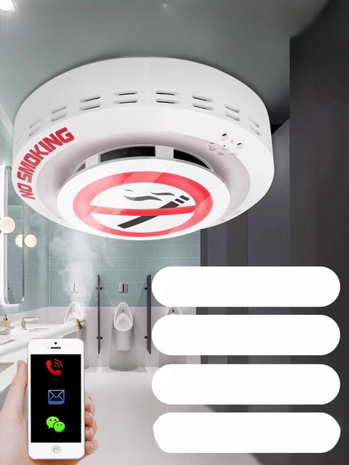 담배연기 감지기 경보기 흡연 무선 화장실 금연 009 천장형 독립형 알람 리모컨 포함, 음향 조명 경고음 연기 센서 플러그인