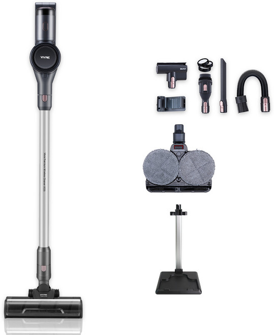비브르 차이슨 무선 청소기 V38 BLDC 모터 거치대+추가필터+브러쉬 세트, 그레이, 무선청소기 V38물걸레키트 포함
