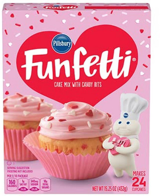 캔디 하트 캔디 비트가 있는 Funfetti 케이크 믹스 2개 팩 - 각각 최대 24개의 컵케이크 만들기, 432g