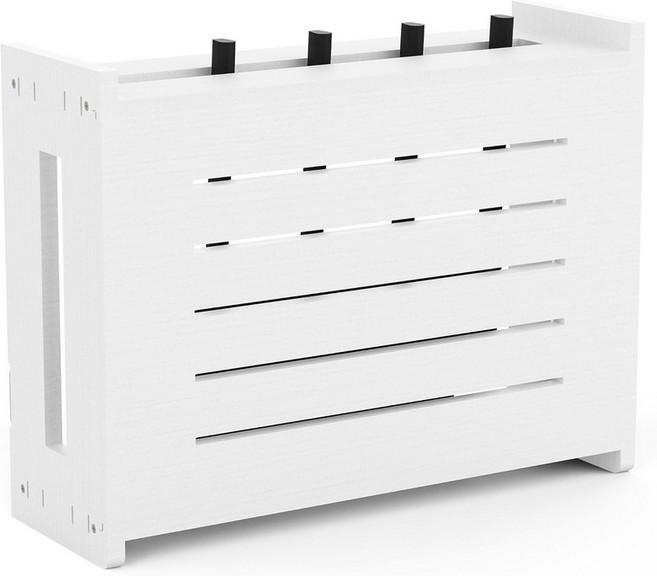 리아샤 나무 WiFi 라우터 보관함 케이블 관리 시스템이 있는 벽걸이 하이더 카운터탑 모뎀 선반 커버 대부분의 크기 라우터를 위한 홈 정리 솔루션 조립이 필요합니다, White