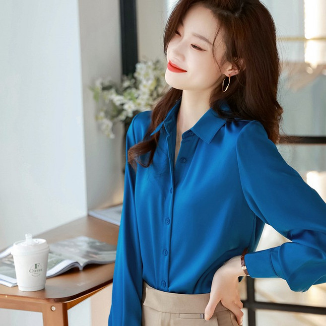 Gradle 가을 고급 실크 여성 블라우스 카라 긴팔 블라우스 블라우스 라우스쇼핑몰 소프트 프리미엄원단 A269