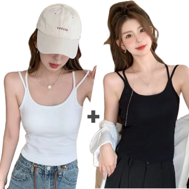 끈 일체형 노와이어 브라탑 캡나시 화이트1+블랙1