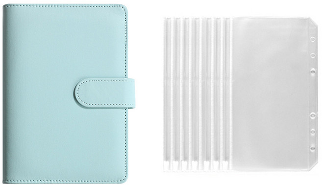 A6 육공 다이어리 지퍼백 7매 6공 바인더 저축 가계부 예산 용돈 모으기 현금 챌린지, 블루, 1개