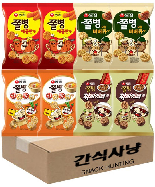 간식사냥 농심 쫄병스낵 4종(매콤한맛2+숯불바베큐맛2+안성탕면맛2+짜파게티맛2), 944g, 1세트