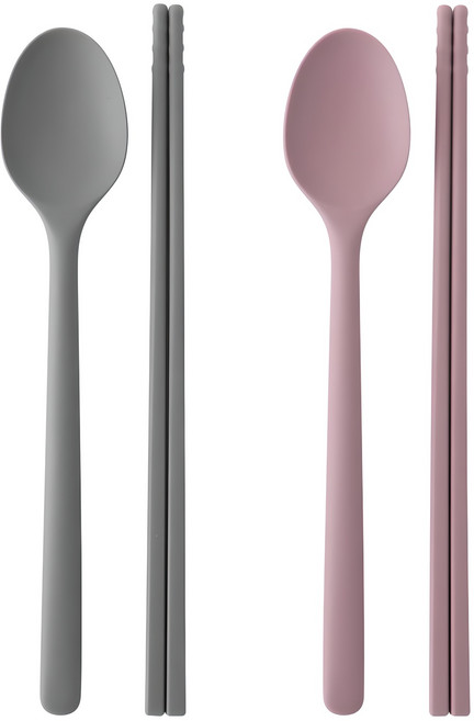 코코윌 이와이엔 실리콘 2인 수저세트, 그레이, 핑크, 숟가락 2종 + 젓가락 2종, 1세트