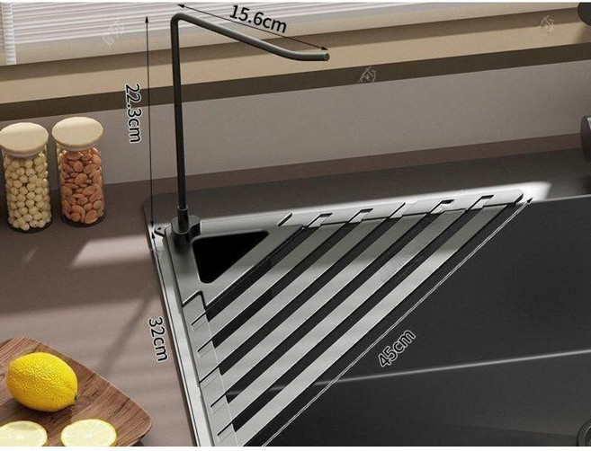 주방 싱크대 삼각형 코너 건조대 KIFFJOIT, 블랙+수건걸이 거치대