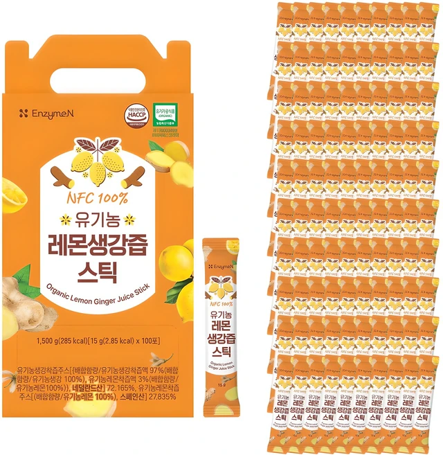 엔자임엔 유기농 레몬 생강즙 스틱 100포, 1.5kg, 1개 - 쿠팡