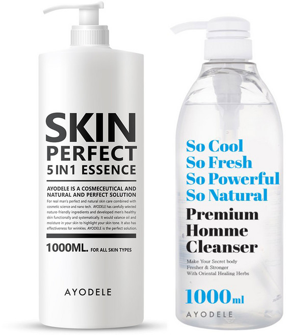 [남성화장품] 아요델 퍼펙트맨 남성올인원 기능성에센스1000ml + 쏘쿨 쏘프레쉬 남성청결제 1 000ml, 1세트, 2L