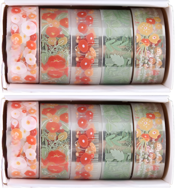 5롤 세트 투명 마스킹 테이프 스티커, 2세트, S2011 꽃