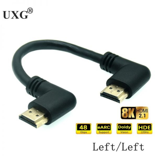 90 도 직각 HD 케이블 8k 60Hz 4K 120Hz 3D 고속 48Gbps HDMI 호환 PS4 스플리터 스위치 박스 익스텐더 Vide용, [03] 100cm, [01] Left To Left, 01 Left To Left_01 100cm