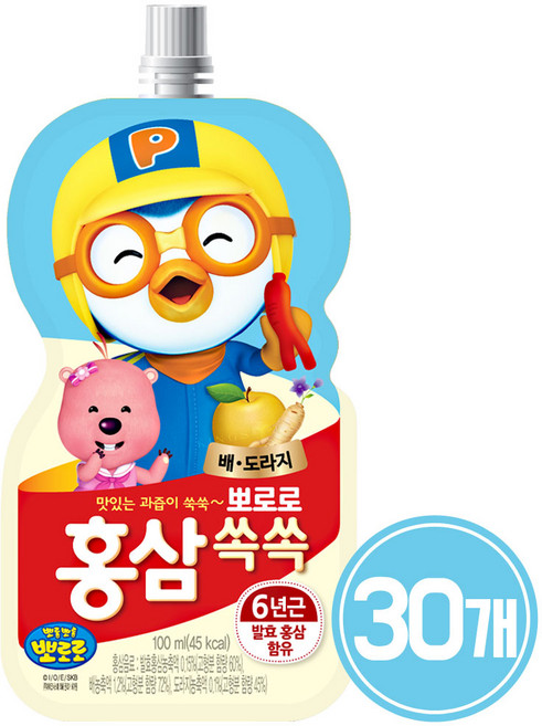 팔도 뽀로로 홍삼쏙쏙 배도라지, 100ml, 30개