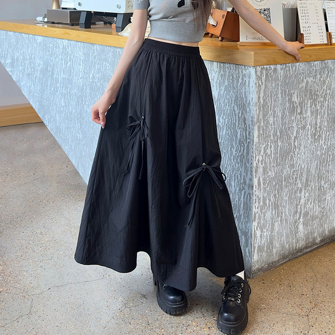 【高腰顯瘦】半身裙 長裙 傘裙 A字裙 夏季薄款 垂感面料 白色蝴蝶結設計 小個子友好 通勤約會穿搭