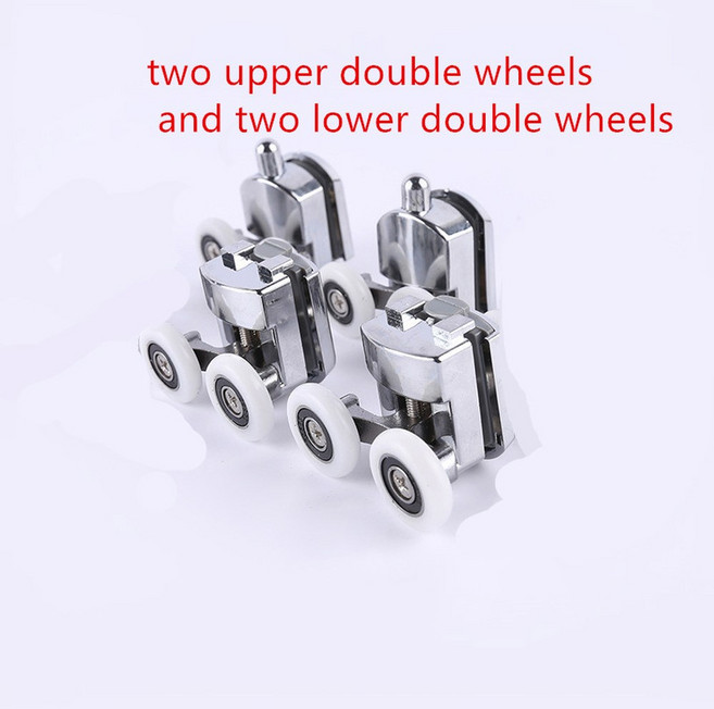 23mm/25mm/27mm 샤워 도어 롤러 아연 합금 이중 휠 슬라이딩 샤워 도어 롤러 베어링 휠 러너 교체, 25mm, 4. 2-upper2-down