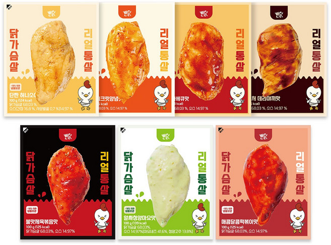 뺀닭 리얼통살 소스 닭가슴살 7종 혼합 세트, 21개, 100g