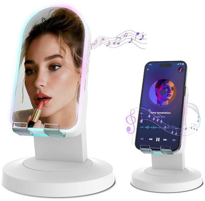 무선 인덕션 스피커 5-in-1 블루투스 스피커 휴대폰 홀더 서라운드 사운드 3500mAh 8 RGB 주변 조명 360° 조절 가능한 스탠드 아이폰/안드로이드/아이, Tatiyana 무선 인덕션 스피커, 거울이 있는 블루, 새 흰색