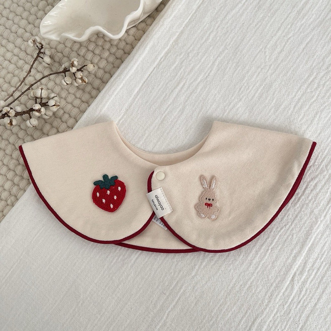 嬰兒加厚防吐奶口水巾 純色卡通刺繡撞色滾邊 I96013, 奶油杏, 1個