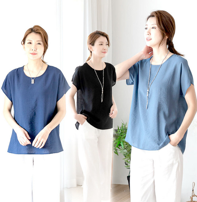 여름 인견 반팔 블라우스 무지 솔리드 시원한 가오리 핏 부인 블라우스 엄마옷 선물