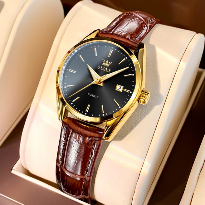 OLEVS 여성손목시계 정품쿼츠 럭셔리 명품 워터프루프 야광 일력 가죽