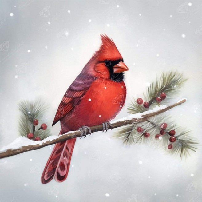 DIAMOND ART CLUB Bird of Joy 다이아몬드 페인팅 키트 성인용 재미있는 DIY 공예 라운드 아트 캔버스 22.8 x 33.8cm 9 13.5인치 13 189, Winter Cardinal.