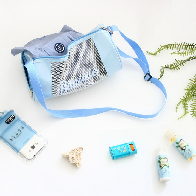 베이니크 원통형 크로스 수영가방 국내제작 수영장가방, 스카이