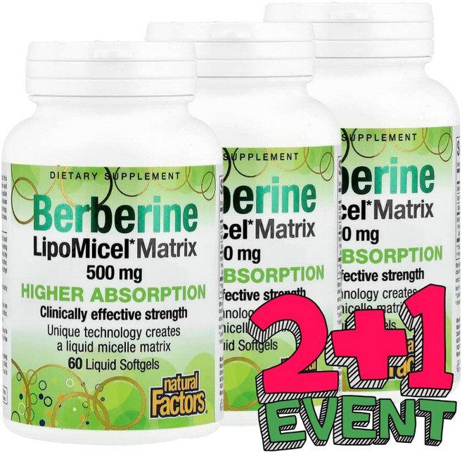 내추럴팩터스 베르베린 리포미셀 매자나무 고흡수 Berberin 60 소프트겔 3개, 60정