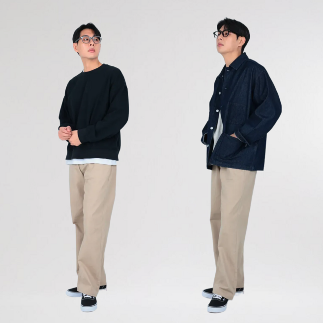 남자 면바지 오피서 치노 팬츠 아메카지 남성 와이드 긴바지