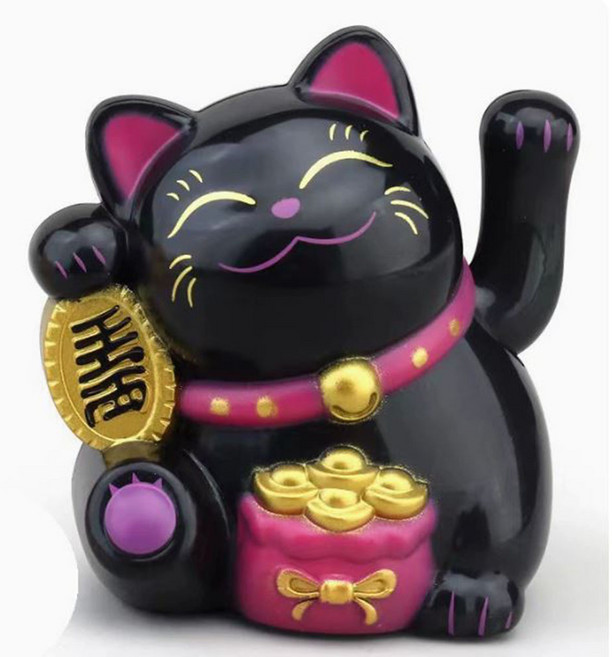 osshop 마네키네코 손흔드는고양이 카페 인테리어 소품 미니어처 장식 집들이 개업 선물, 블랙