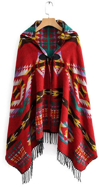 알래스카블랙 후드 판쵸 블랑켓 담요, 레드, 1개