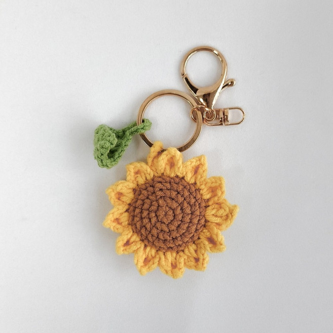 해바라기 뜨개 키링 스마일 꽃 플라워 차키 가방 백참, 노란색 꽃, 1개