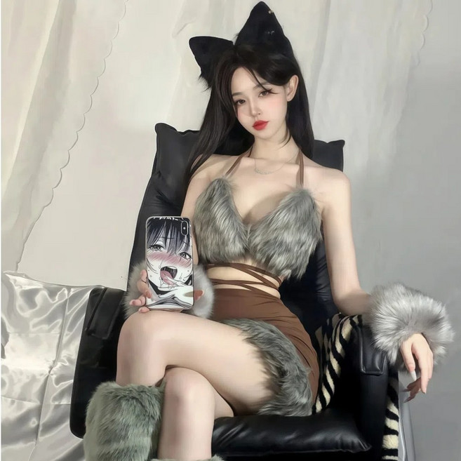 매운 스타일 스커트 | 패치워크 인조털 펌프 하프스커트 프리사이즈