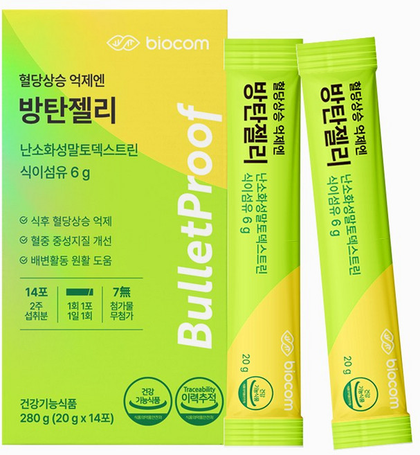 바이오컴 혈당상승 억제엔 방탄젤리 난소화성말토덱스트린 식이섬유, 1개, 14회분