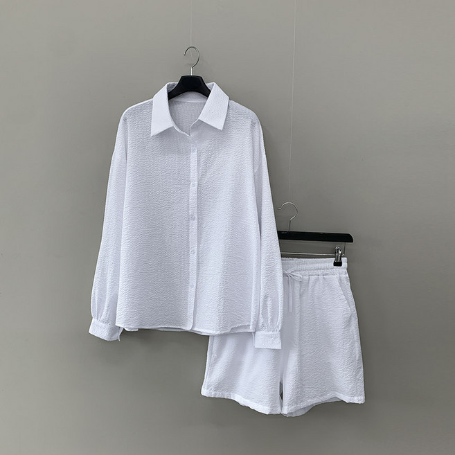 비타 지지미 루즈핏 스트라이프 셔츠 남방 반바지 세트