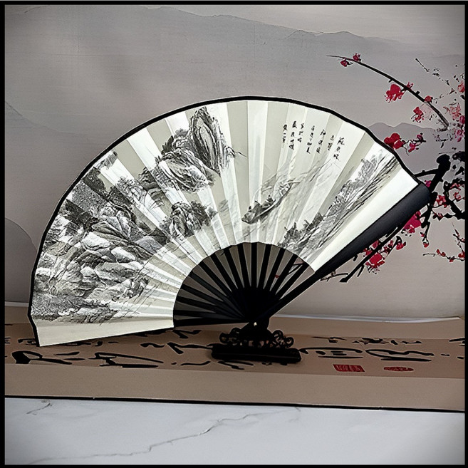 빅스테퍼 대나무 풍경부채 접이식 부채 손부채, 1개, 영정치원