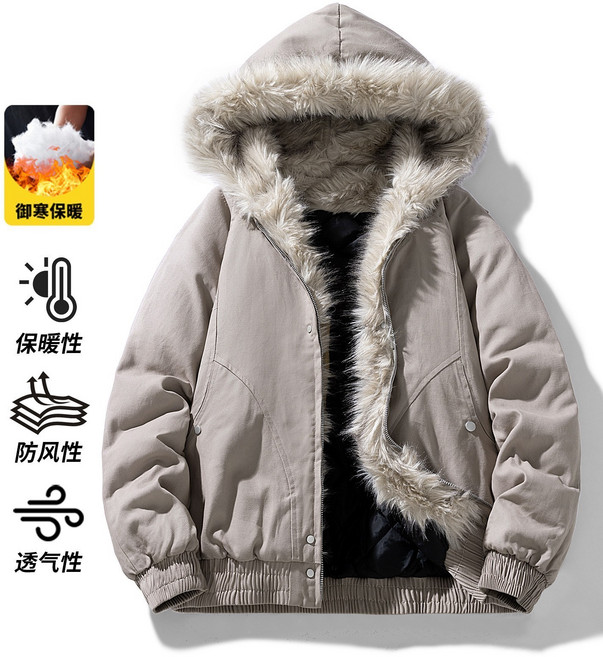 復古皮毛一體男裝冬季外套，加絨加厚鹿皮絨長款皮衣棉服