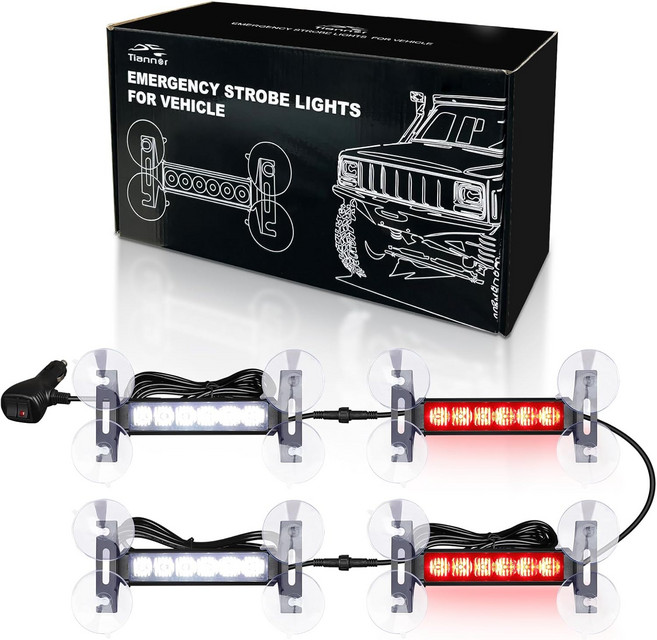 티안너 4X 6.1인치 비상 스트로브 조명 녹색/흰색 24LED 방수 위험 경고 깜빡임 안전 대시 전면/후면/측면 윈드실드 자원 소방관 차량 POV 트럭용, Green/White, 1개