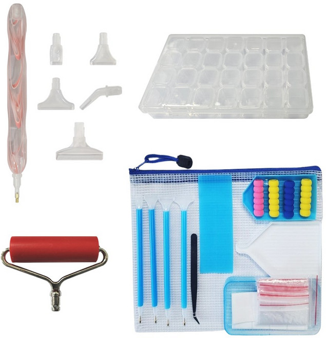 [듀얼라이프] 보석 십자수 부자재 고급 도구 키트, 1개, 혼합
