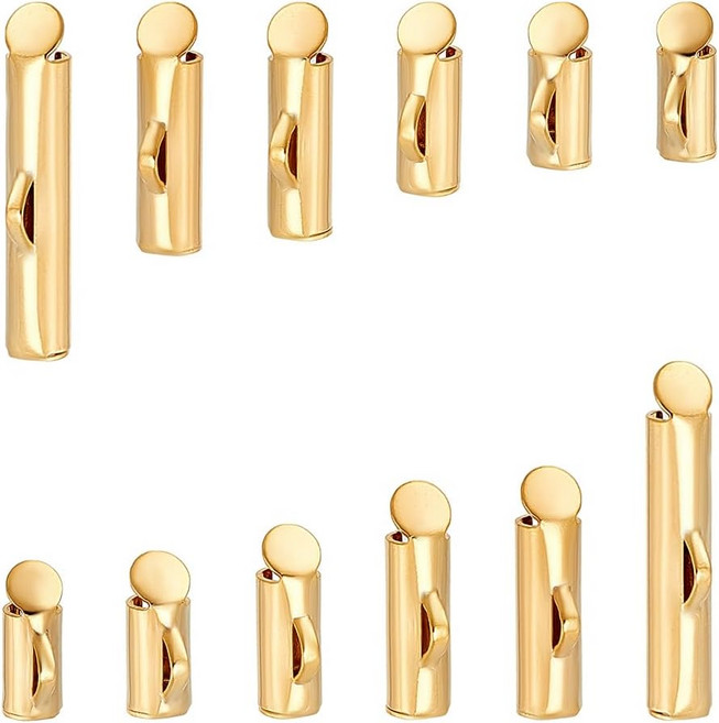유니크래프탈 약 48pcs true 24K 골드 도금 슬라이드 엔드 클랩 튜브 true프 6사이즈 바 슬라이더 캡 금속 버클 클랩스 멀티 스트랜드 목걸이 비즈가 등장true
