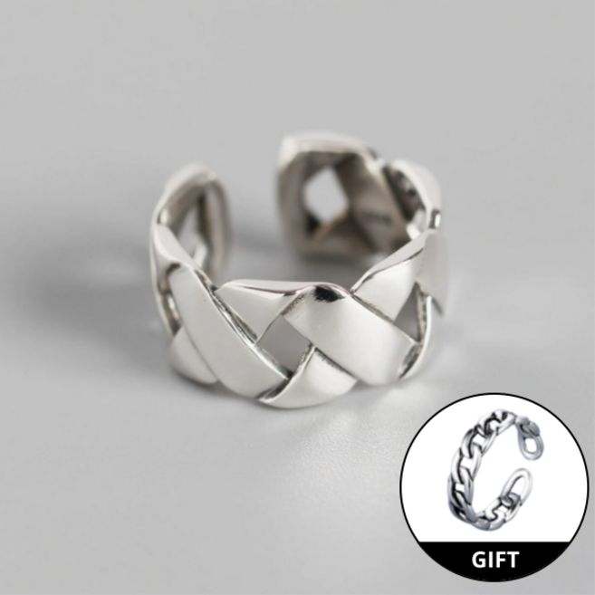 헤이주 실버925) 복고풍 볼드 스타일 엑스라인 오픈 반지