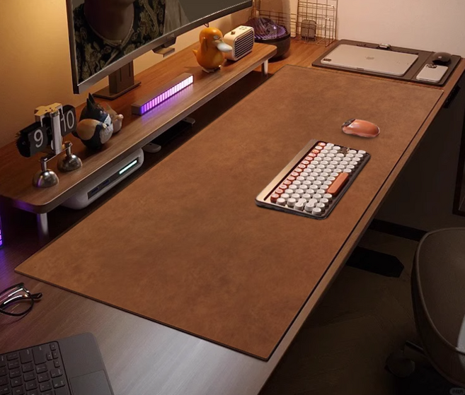 고급 소가죽 마우스 장패드 데스크 매트 브라운, 1개, 60x120cm