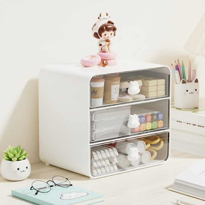 댓츠댓 깔끔한 정리 3단 책상위 미니서랍장, 1개, 크림 화이트